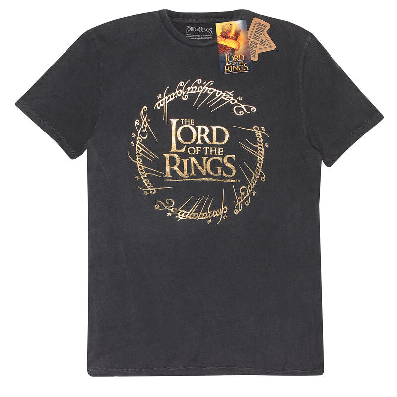 Lord Of The Rings - Gold Foil Logo Acid Wash - Super Heroes Collection - Unisex Acid Wash T-Shirt