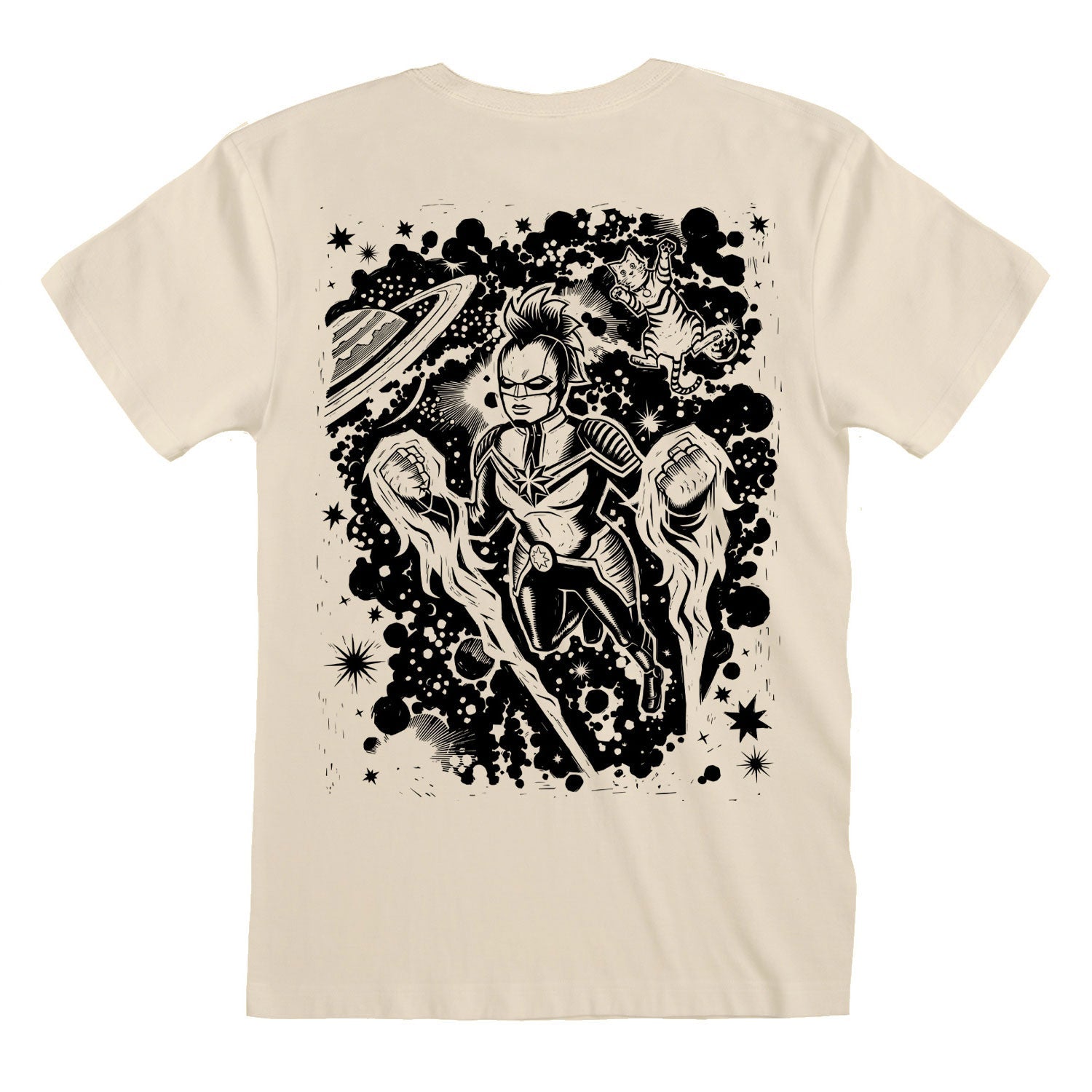 CAPTAIN MARVEL LINOCUT FRONT AND BACK PRINT - T-SHIRT